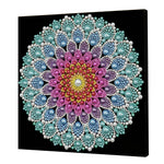 tableau décoratif mandala bleu blanc doré rose vert jaune violet orange contemporain 25x25cm