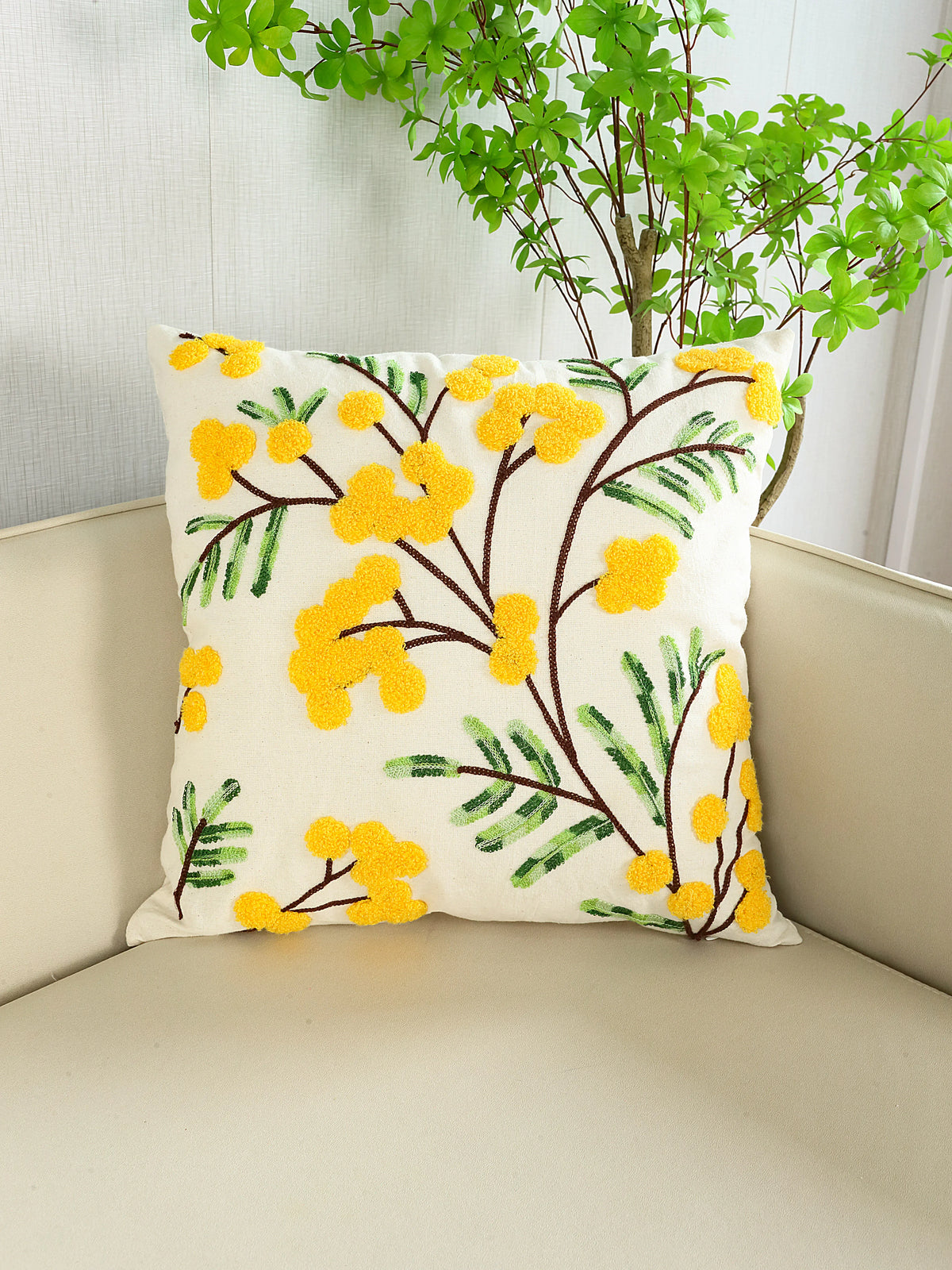housse coussin motif floral brodé moderne 100% polyester blanc décoratif chambre canapé voiture