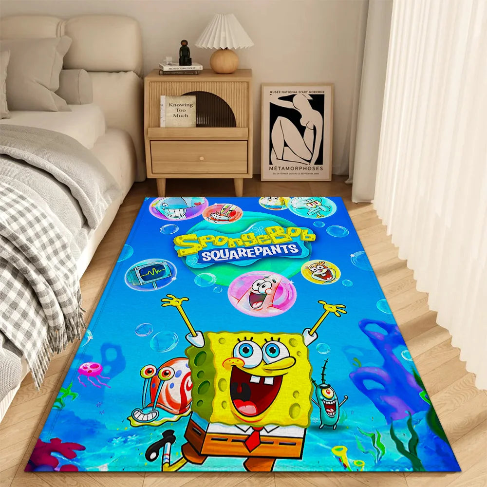 tapis moderne antidérapant adhésif résistant bactéries absorbant dessin animé spongebob bleu jaune vert