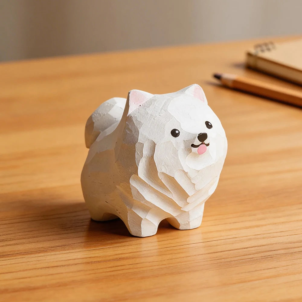 statue chien blanc texture géométrique artisanale maison cadeau anniversaire noël valentin mariage