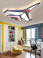 lampe avion enfant bleu blanc rouge détails télécommande moderne éclairage quotidien contemporain