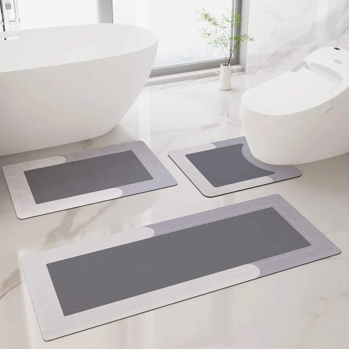 tapis bain gris moderne antidérapant pvc tissé ligne horizontale 50x80cmintérieur