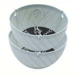 cache pots suspendus moderne rayures diagonales blanc rose vert violet opaques chaînes métalliques balcon