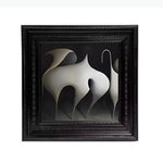 tableau moderne abstrait noir beige gris blanc marbré taches cadre toile salon décoration