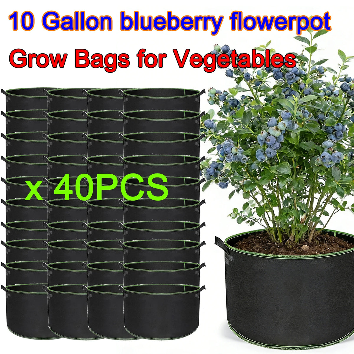 sacs culture légumes fibre végétale noir poignées portables 10 gallons 50 pièces