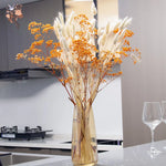 bouquet fleurs séchées orange rose bleu blanc vase transparent décoration naturelle rustique maison