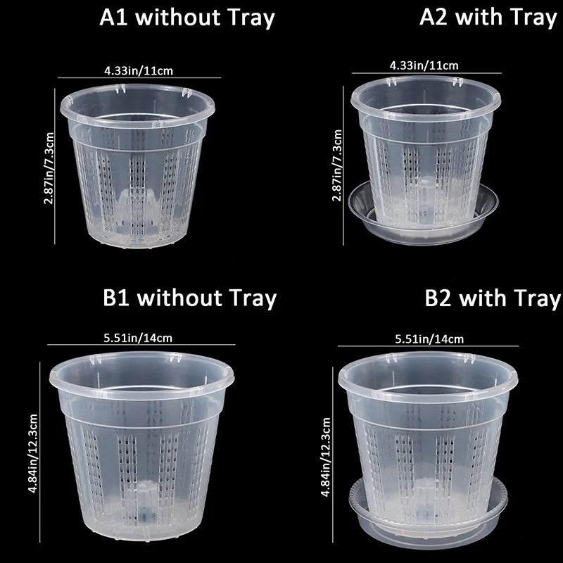 pots fleurs transparents perforés modernes assiette variante A1 A2 B1 B2