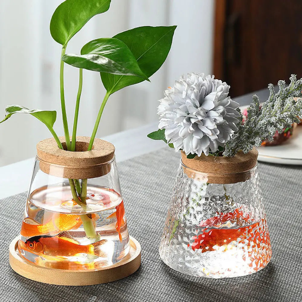 vase moderne verre gravé poisson plante artificielle décoration intérieure hydroponique transparent
