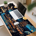 tapis souris noir illustration pagodes japonaises nuit caoutchouc antiderapant jeu numérique