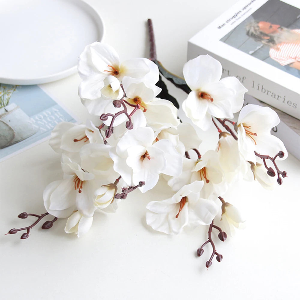 bouquet orchidées artificielles rouge blanc violet feuilles vertes moderne élégant intérieur mariage anniversaire