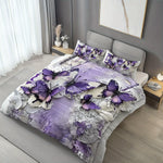 parure lit moderne romantique papillons violet blanc gris dentelle housse taies oreiller