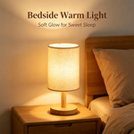 lampe table led tissu lin bois naturel minimaliste beige réglable éclairage chambre veilleuse usb