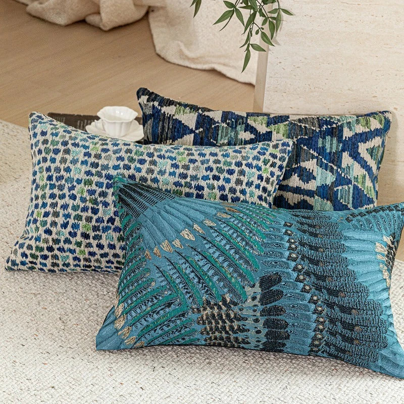 housse coussin rectangulaire nordique géométrique bleu marine gris polyester 30x50cm décoration contemporaine voiture maison