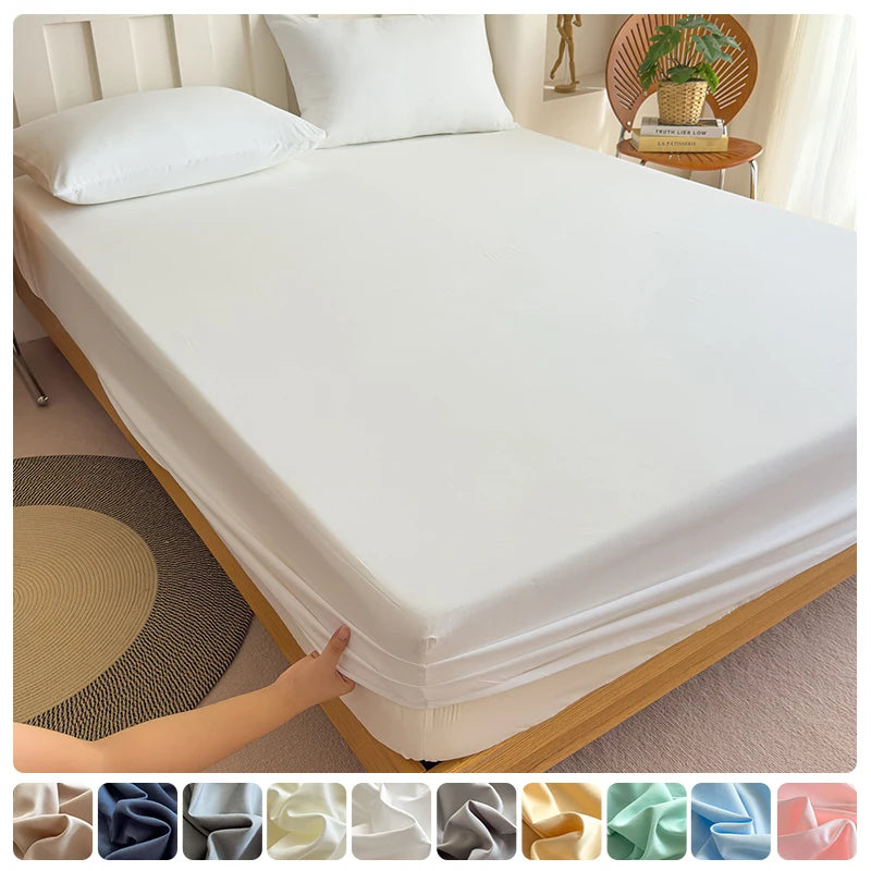 housse lit coton élastique uni moderne blanc bleu marine beige rose