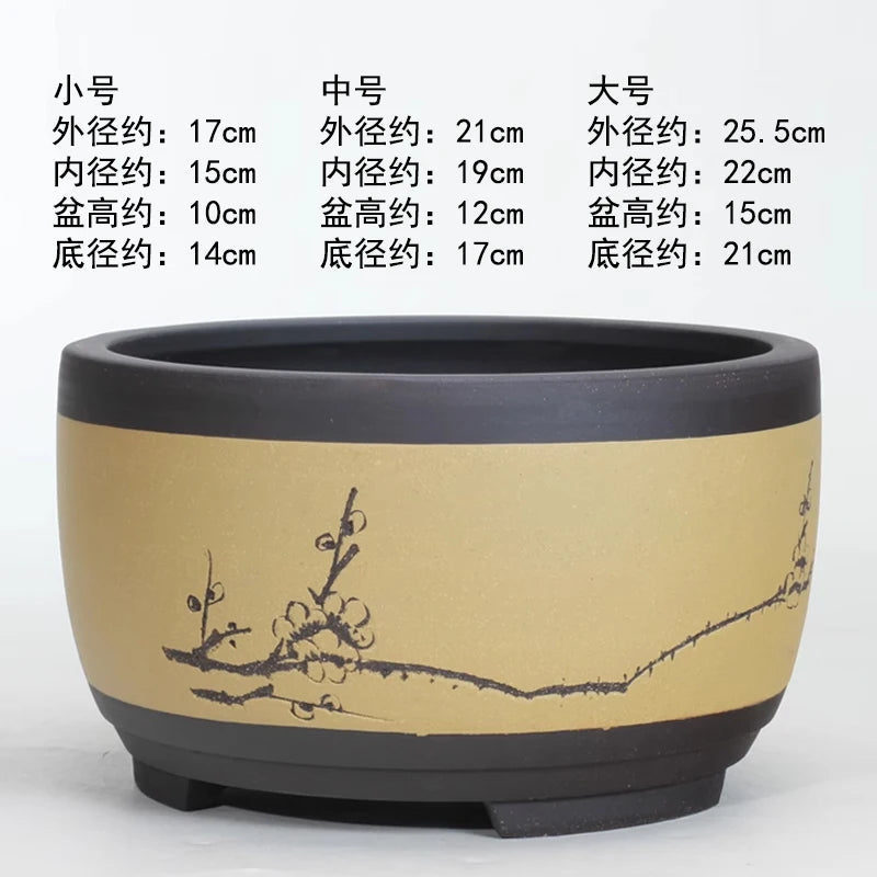 pots bonsaï porcelaine beige noir vert olive branches fleurs dessinées classique traditionnel