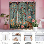rideau douche floral oiseaux léopard art nouveau 12 anneaux métalliques