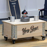 table basse vintage industrielle bois roulettes accessoires métal gris rectangle multifonctionnelle assemblage