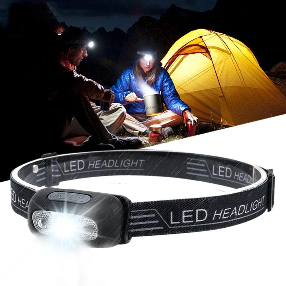 lampe frontale led noire rechargeable usb camping randonnée urgence poissons moderne pratique