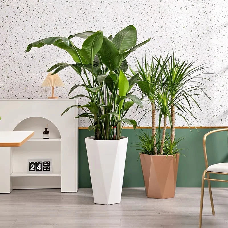 pot plantes contemporain gris beige noir facettes géométriques intérieur extérieur
