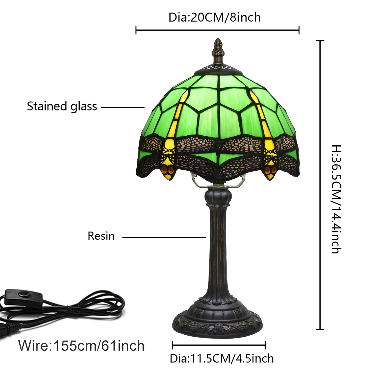 lampe table tiffany verre vert noir jaune libellules motif opalescent moderne chambre salon