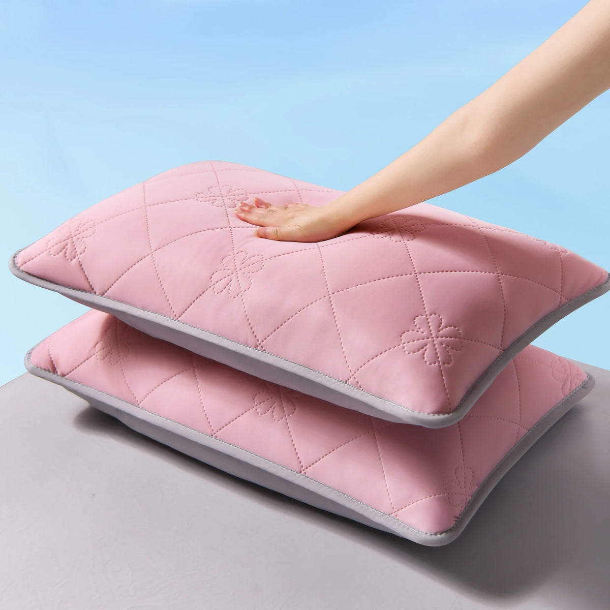 taies d'oreiller cooling polyester respirant moderne rose clair motif carrés washable soft lit maison