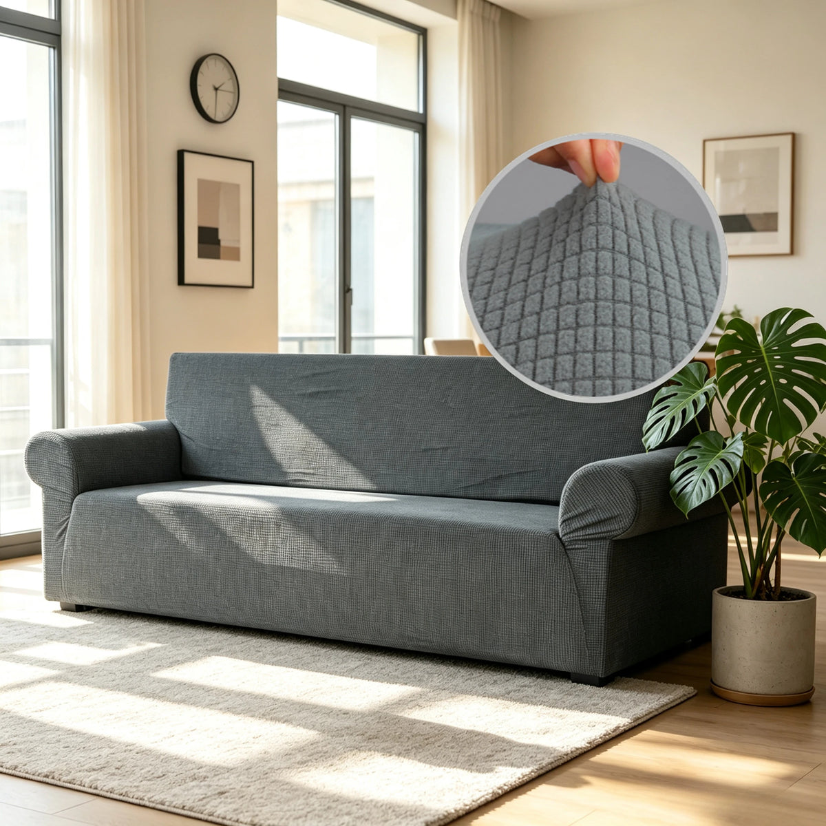 housse canapé extensible jacquard gris moderne protection meuble salon tissu polyester lavable