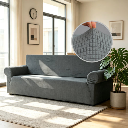 housse canapé extensible jacquard gris moderne protection meuble salon tissu polyester lavable