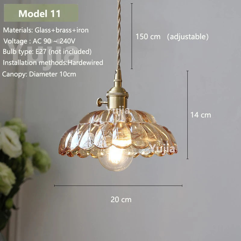 suspension lumineuse vintage transparente relief doré éclairage rétro chambre salon