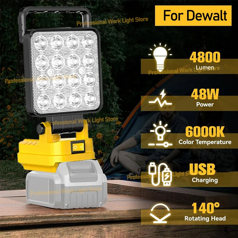 lampe travail led jaune moderne robuste interrupteur luminosité port usb poignée transport sans fil