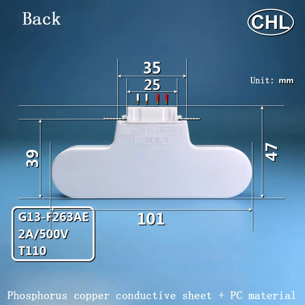 support lampe t8 g13 blanc argenté conducteur feuilles phosphore cuivre plastique industrielle