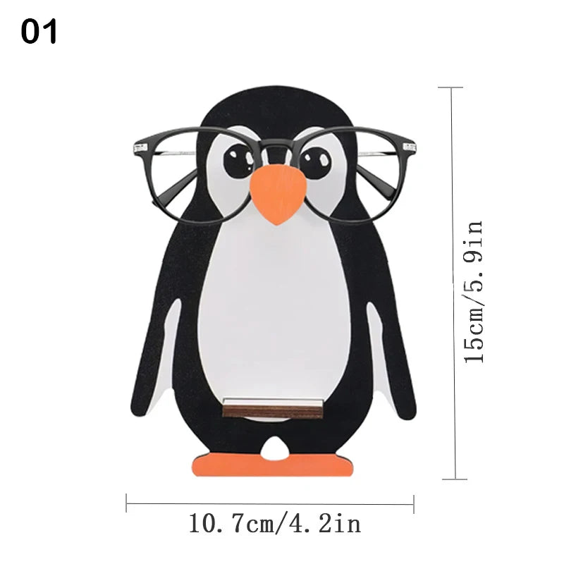 porte lunettes forme animaux pingouin singe bois créatif fonctionnel adhésif