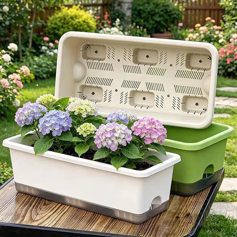 pot fleurs rectangulaire moderne vert blanc bleu drainage auto arrosant lisse pratique