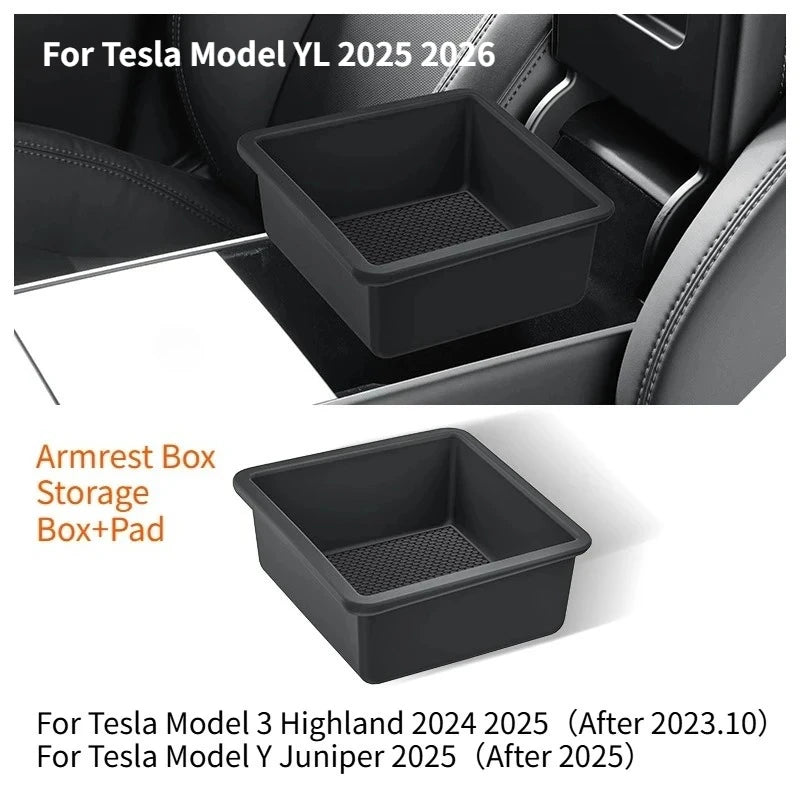 boîte rangement central tesla model noir texture flanelle pratique silicone moderne