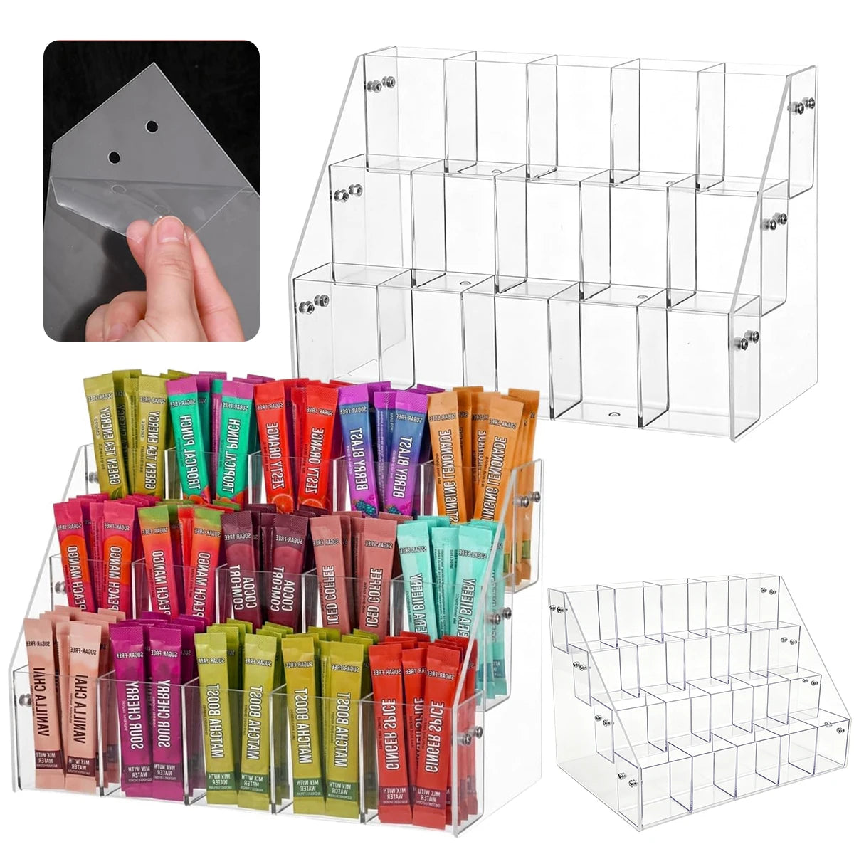 organisateur acrylique transparent rangement multiple niveaux fournitures articles divers moderne utilitaire