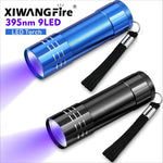 lampe torche uv led bleu noir rouge batterie aaa moderne compact aluminium lisse brillant
