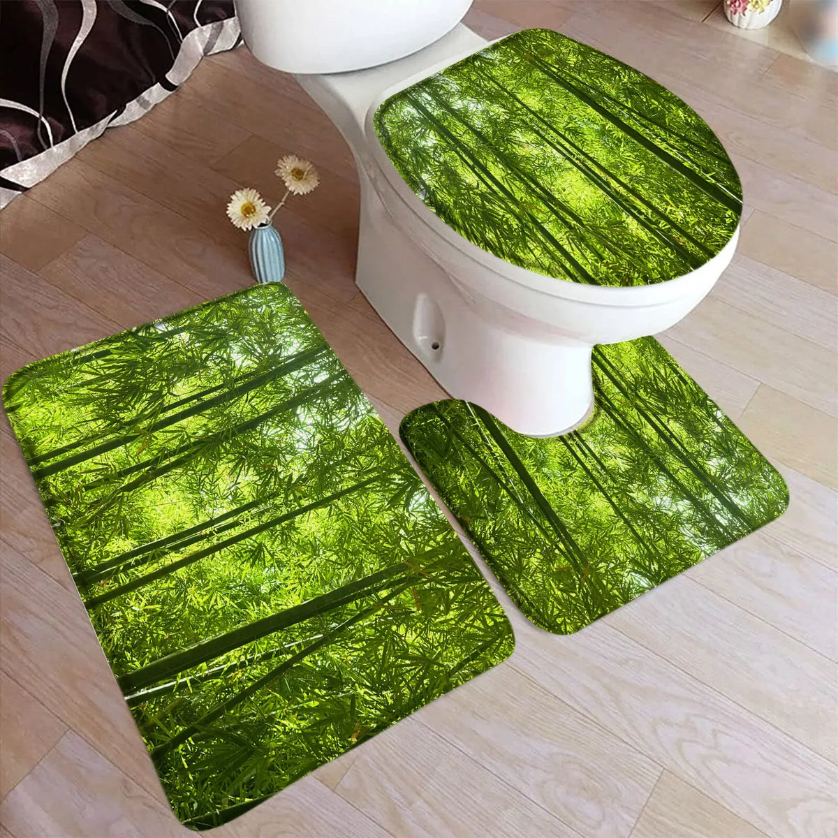 tapis toilette moderne vert feuilles bambou motifs floraux respectueux environnement adhésif salle bain