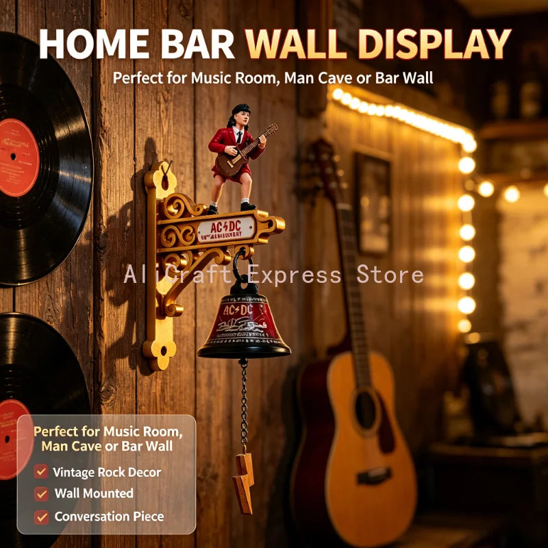 cloche murale acdc or rouge figurine angus young sonnette décoration vintage métal figurine rock