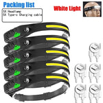lampe frontale rechargeable led ipx4 camping pêche ceinture ajustable sensor switch noir jaune