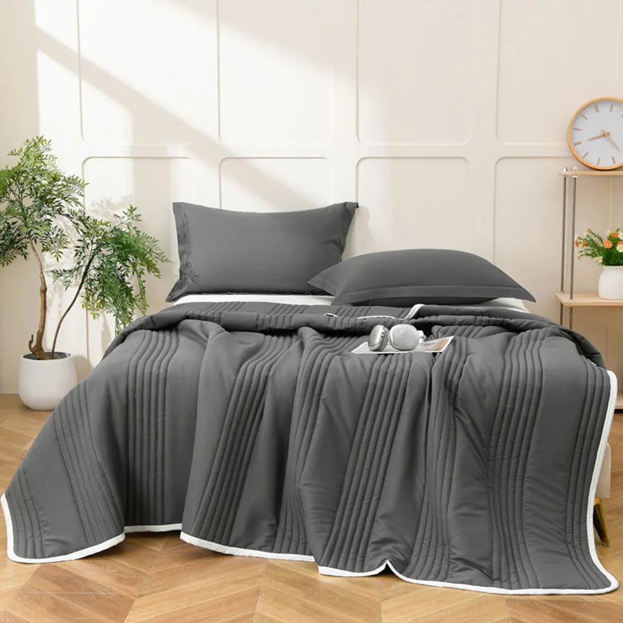 couverture d'été blanche rayures horizontales moderne lit double oreillers tapis