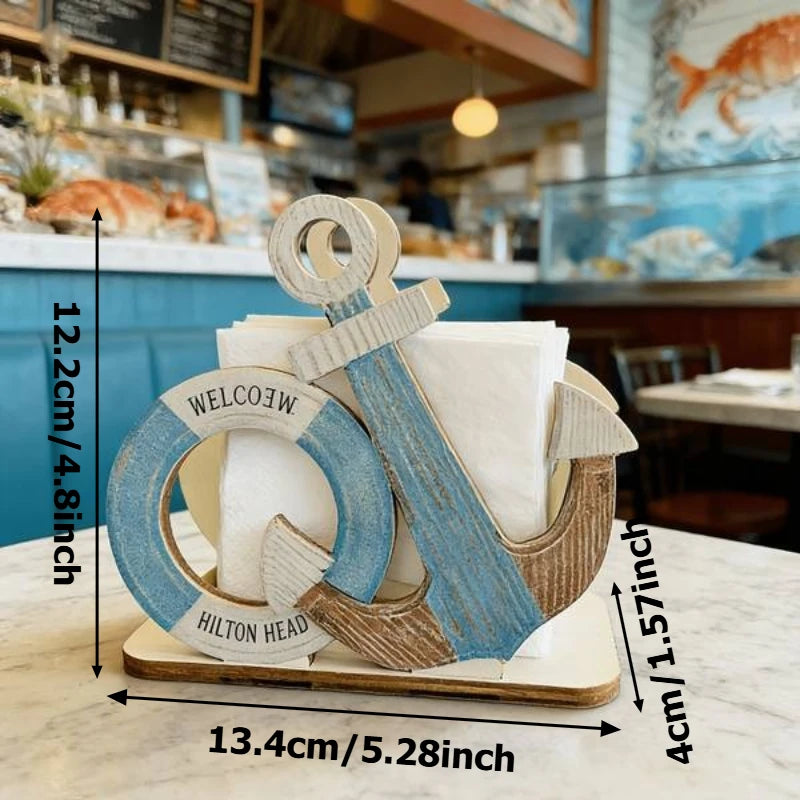 porte serviettes bois ancre thème marin welcome hilton head napkin holder deco table moderne
