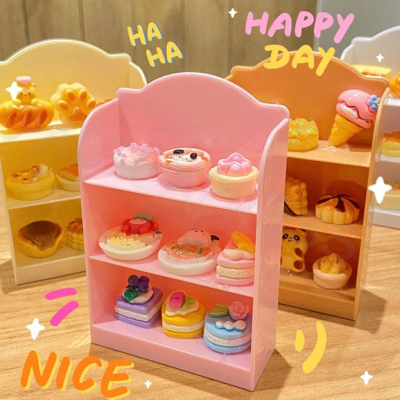 étagère miniature blanche rose beige pâtisseries motifs modernes plastique rangement maison poupée