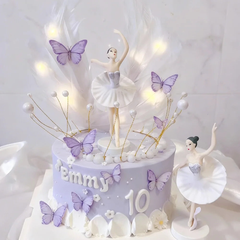 décorations gâteau ballet danseuses plumes papillons couronne dorée anniversaire fête enfants