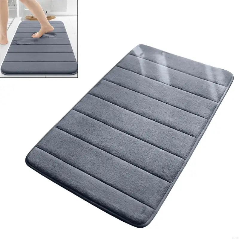 tapis bain mousse mémoire forme doux confortable antidérapant rapide séchage gris rayures moderne
