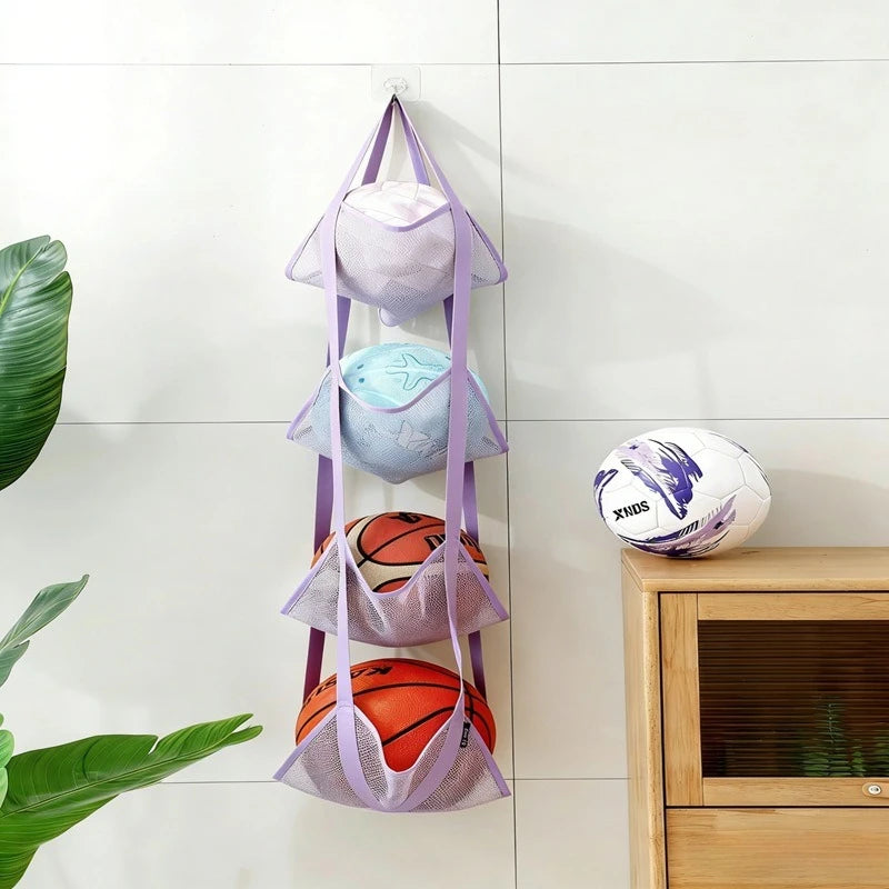 sac rangement sport balle basketball baseball violet noir blanc maille moderne crochets garage maison