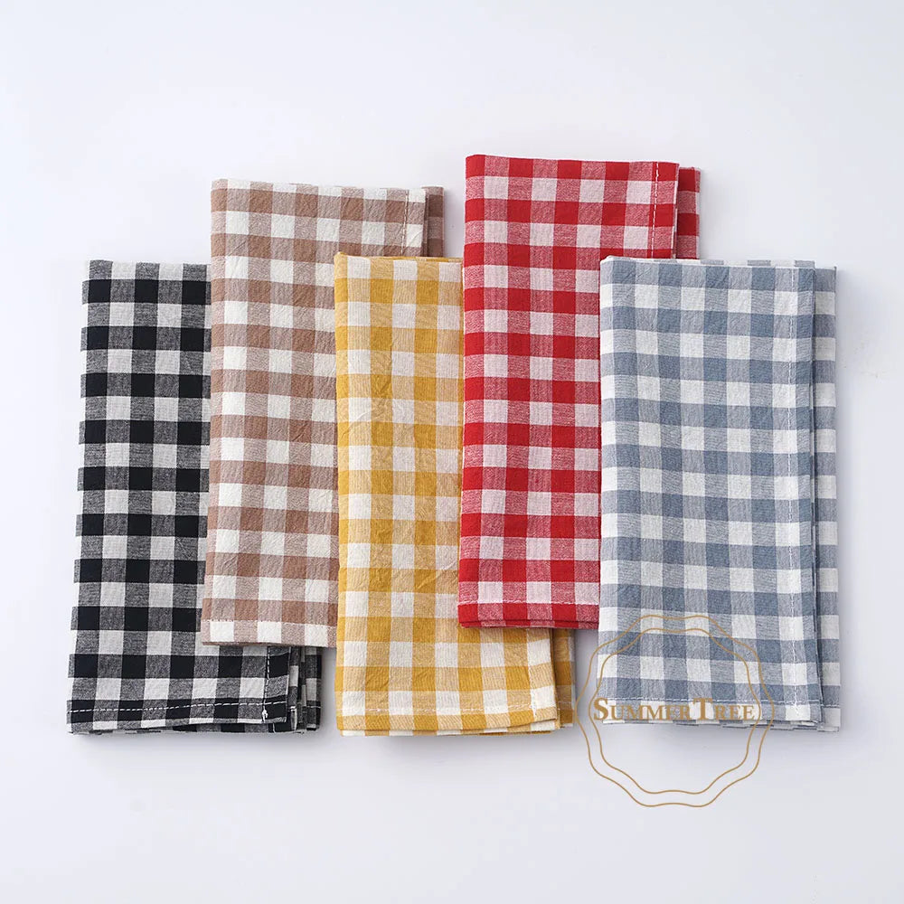 serviettes table coton carreaux rouge blanc marron bleu marine jaune noir classiques anneaux dorés