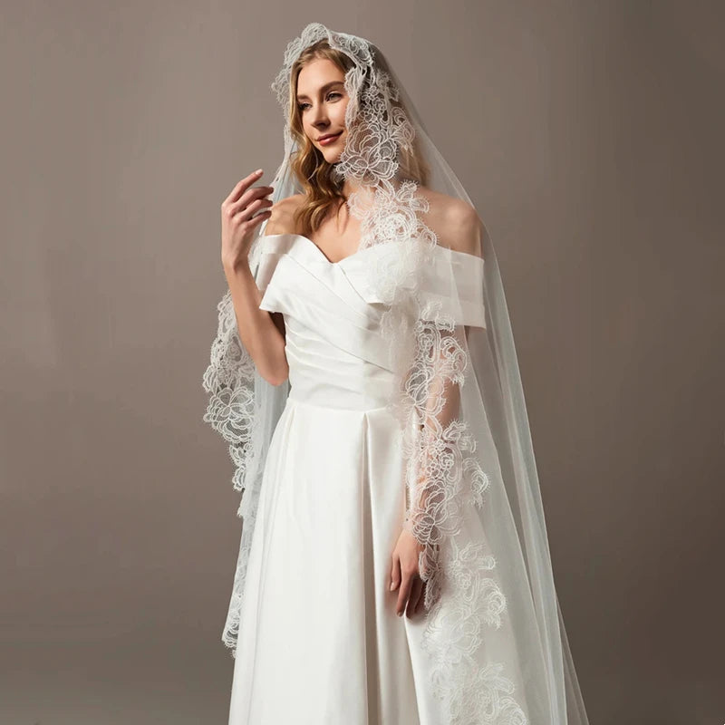voile mariée blanc deux couches dentelle bordure classique femme adultère accessoire mariage
