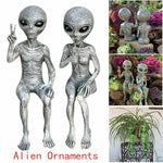 décoration jardin aliens argenté vert science fiction extérieure texteure grise humour paix silence