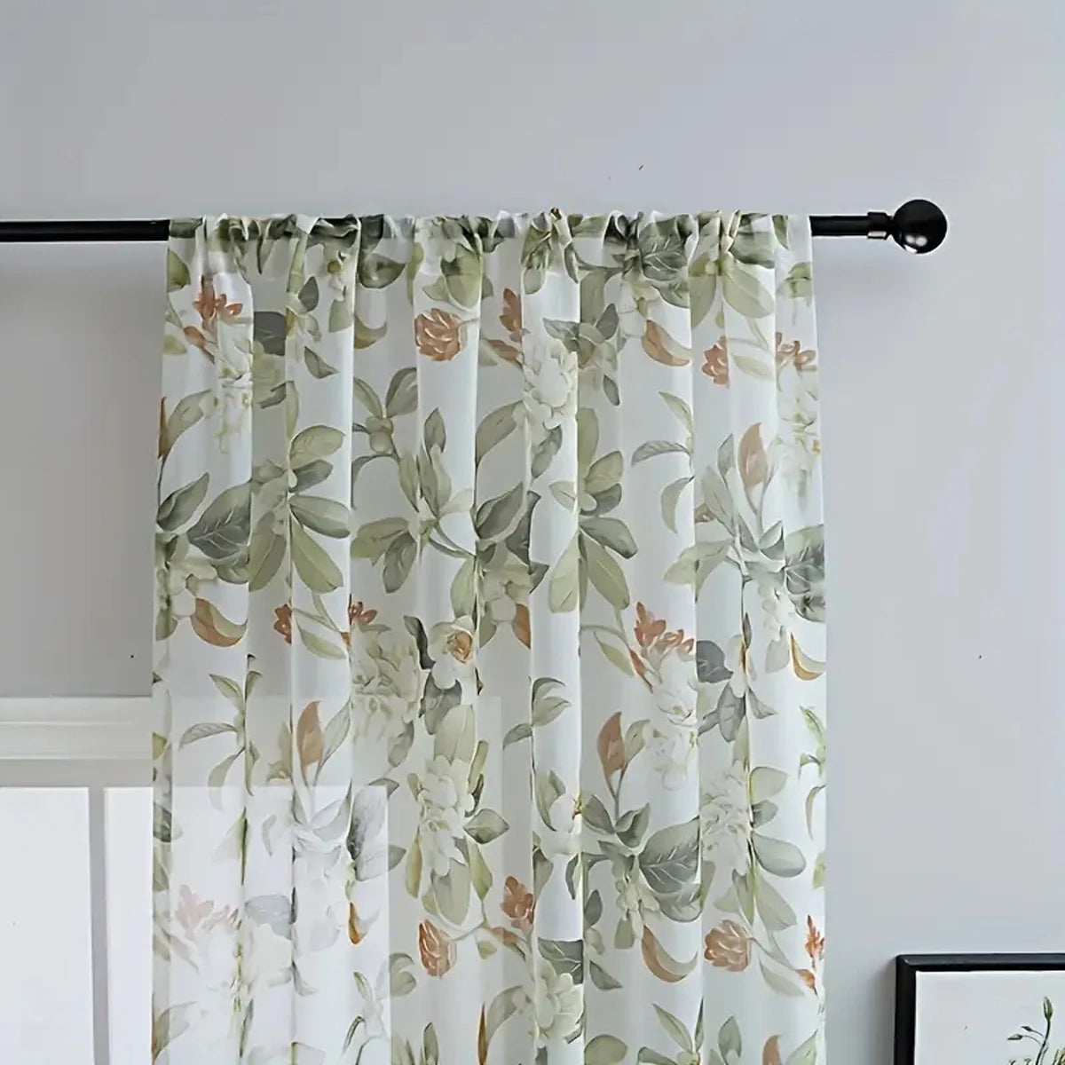 rideau romain fleurs feuilles semi transparent classique blanc vert beige orange