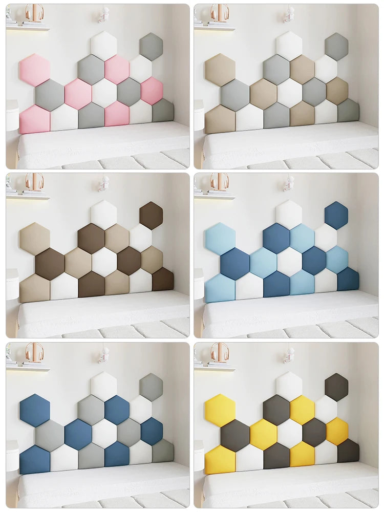 panneaux muraux hexagonaux 3d autocollants géométriques gris beige blanc décoration chambre enfant moderne