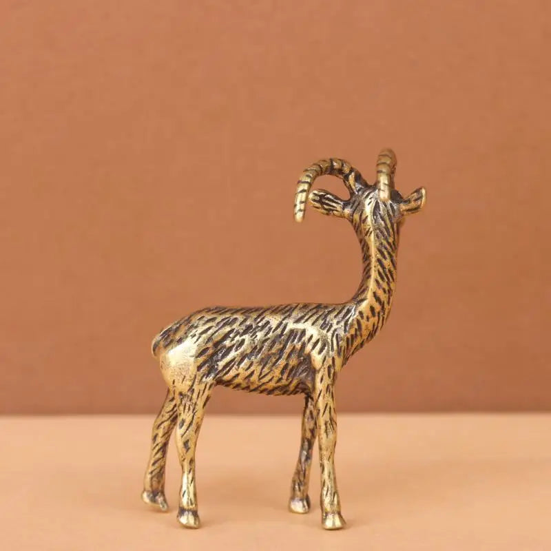 statuette animale chèvre or marron rayures verticales art asiatique décoration maison ornement feng shui